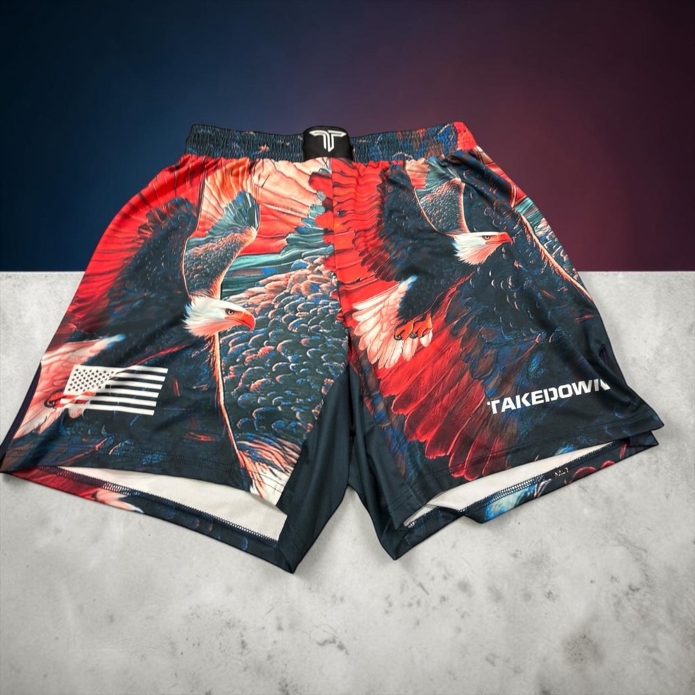 Takedown Wrestling Shorts Mens XL Red Blue Eagle American Flag MMA Training
